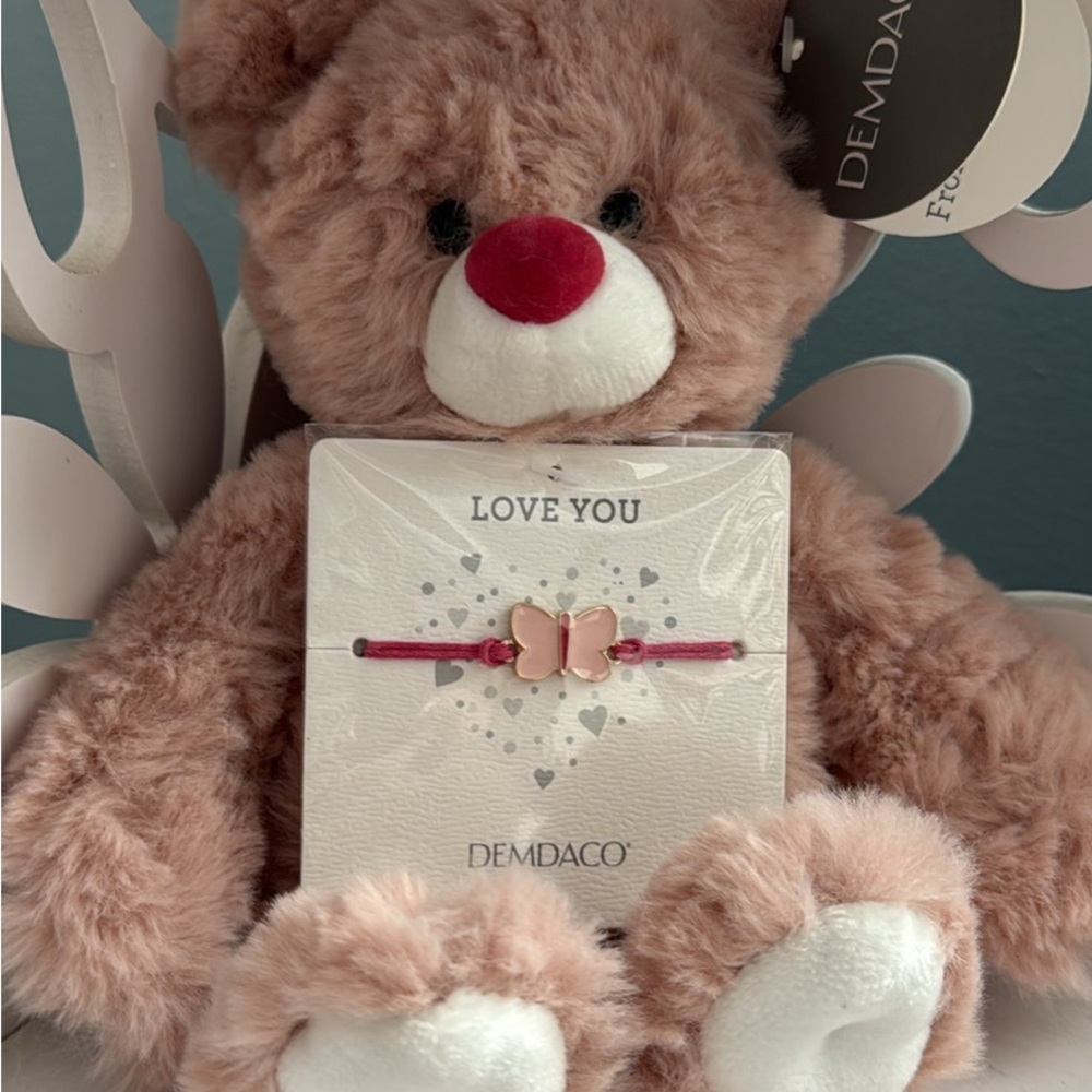 Demdaco Teddy Bear with Red Nose and Pink Bracelet